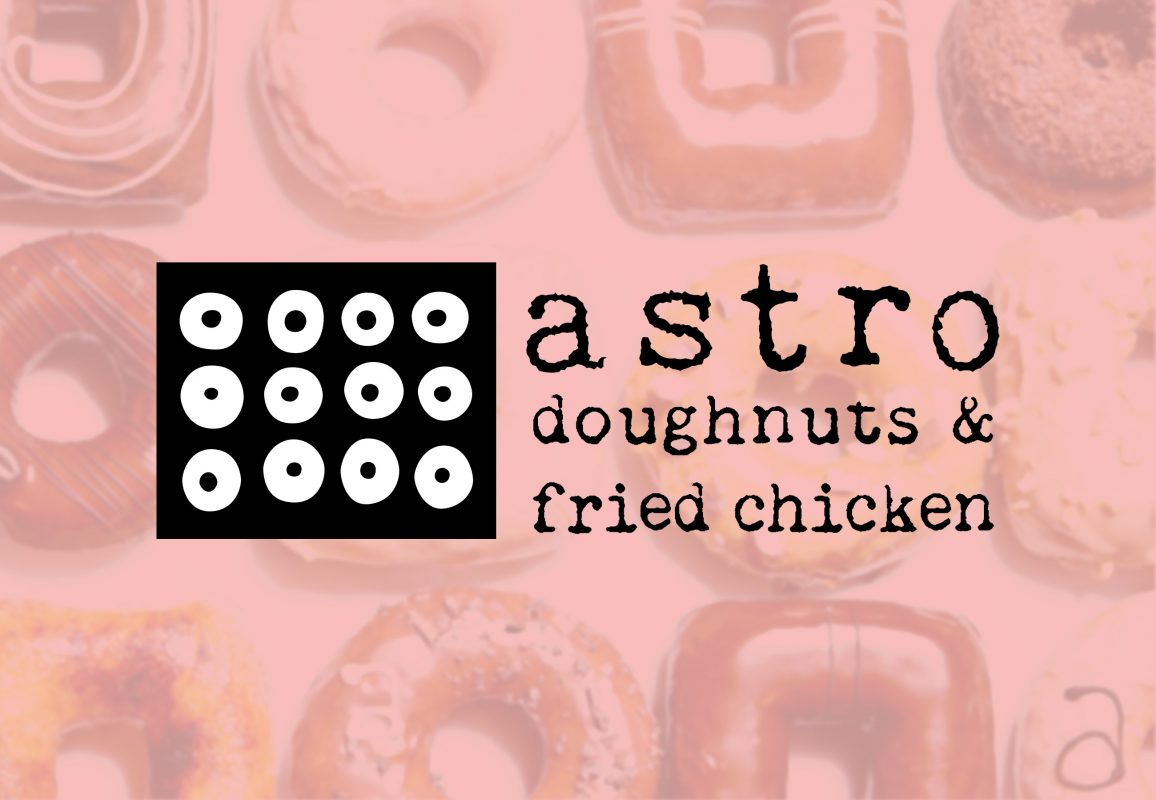 The cover photo for Astro doughnuts & fried chicken features their logo on a heavily pink tinted background