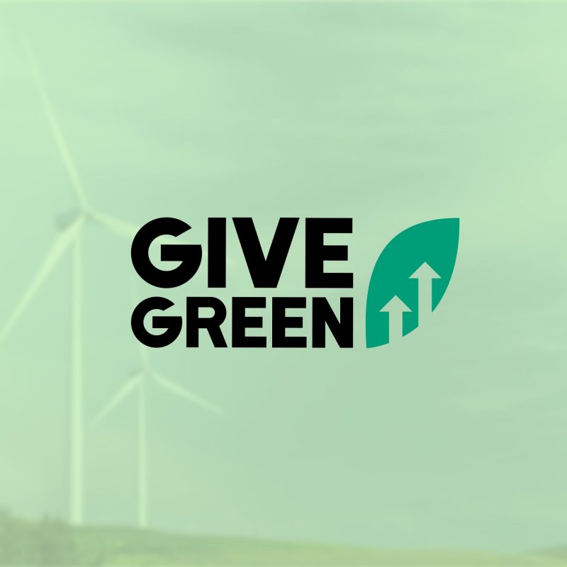 The cover photo for GiveGreen features their logo on a heavily green tinted background