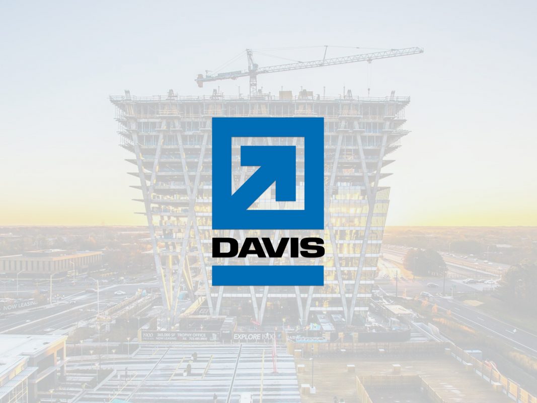 The cover photo for Davis Construction features their logo on a heavily white tinted background