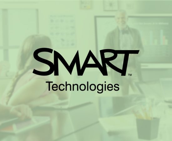 The cover photo for Smart Technologies has their logo on top of a heavily green tinted background