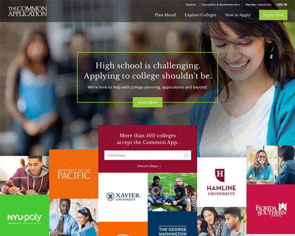 An animated gif on the Homepage of the Common Application's website